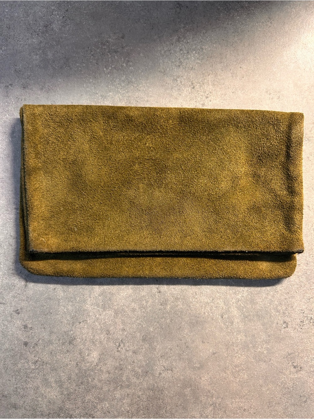 Vintage 60’s Suede Fold-Over Clutch Wallet in Olive Green